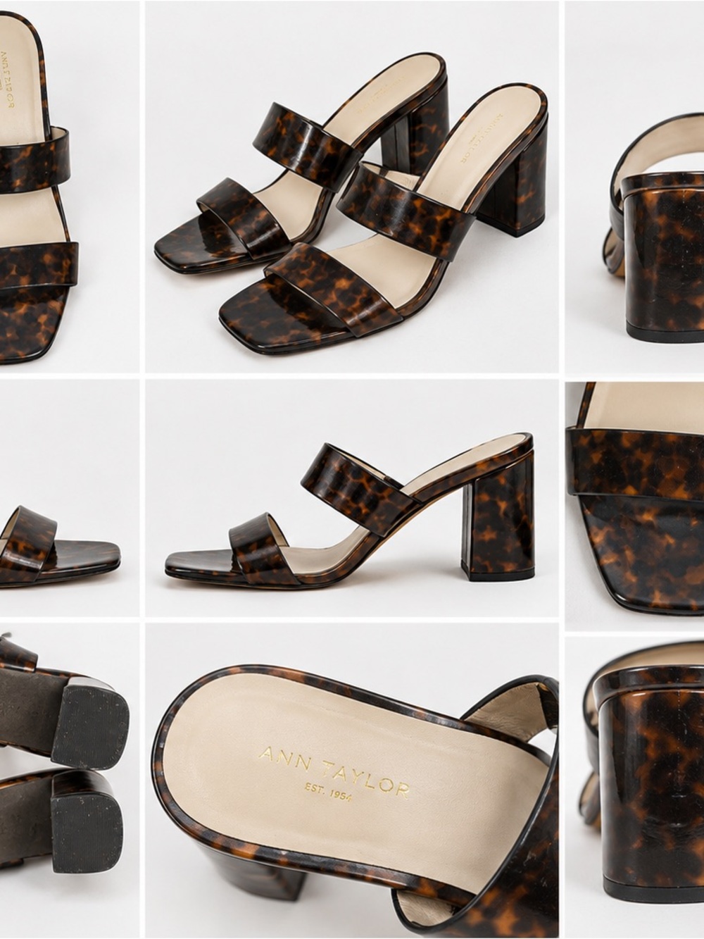 Ann Taylor Tortoiseshell Double-Strap Block Heel Slides - Brown/Black
